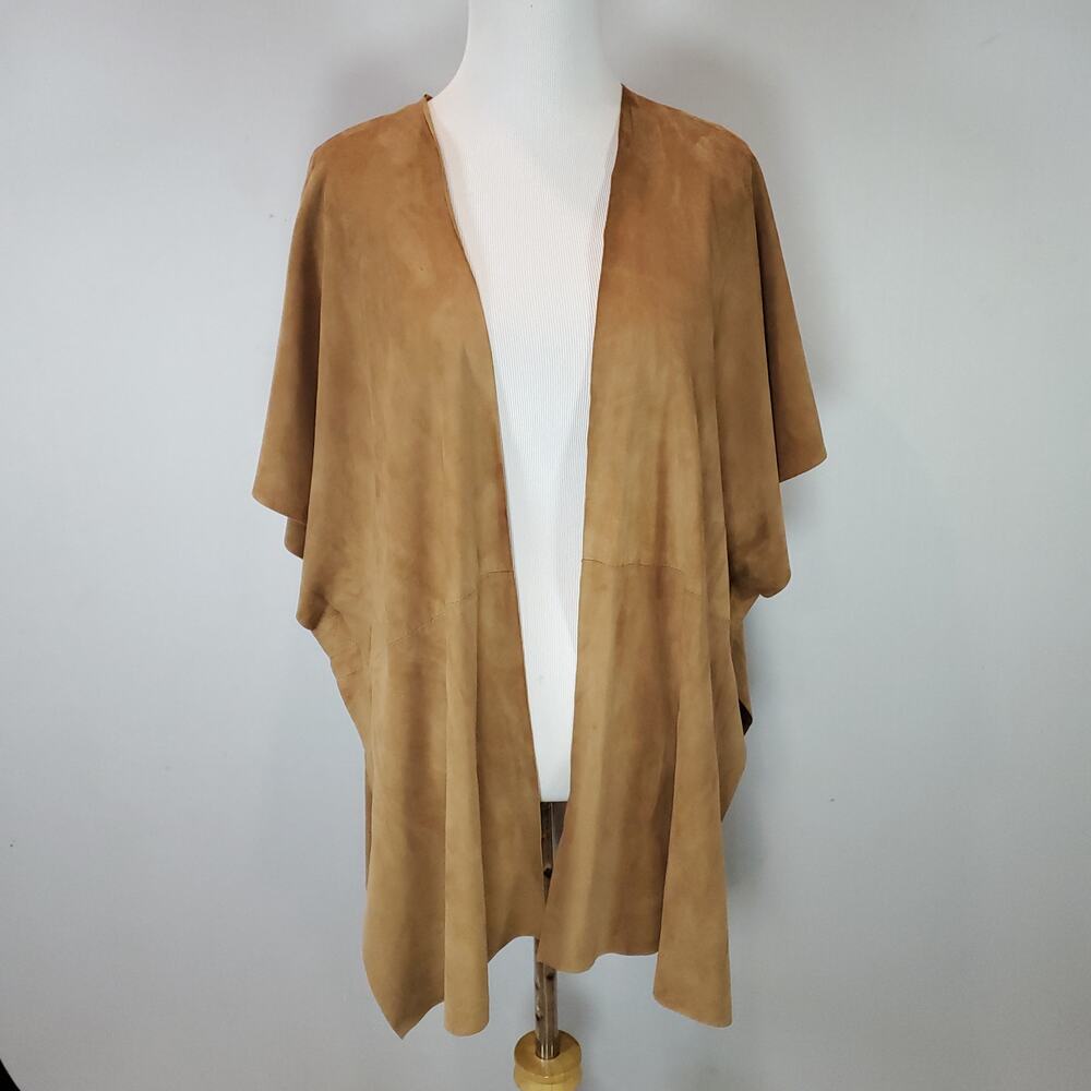 Eskandar Brown Suede Leather Tabard Vest Kimono Open Front Jacket Lagenlook O/S